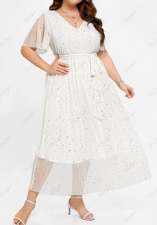 Sparkling Sequins Polka Dot Belt A-Line Gown Dress